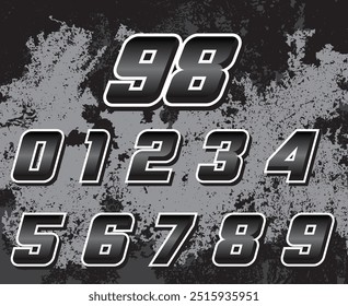 Modern futuristic font, bold sport type, dynamic typeface. Vector typography set  numbers with speed action effect. Car race, black number racing COOL RACING NUMBER CUT STYLE PACK. CAN BE CUSTOM