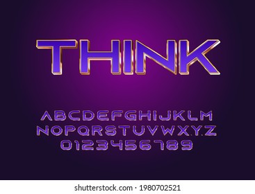 Modern Futuristic font style. Vector alphabet with purple and gold effect template for game title