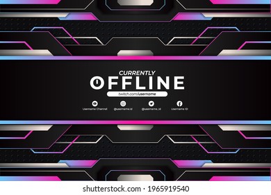Modern Futuristic Gaming and Social Media Banner Currently Offline Gradient Blue and Pink with Metallic Dark Grey Background