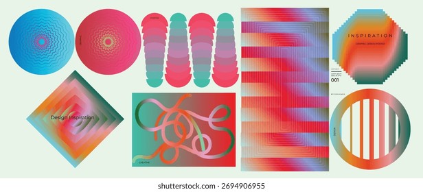 Modern futuristic gradient background vector set.Cover template with vibrant geometric in different shape. Ideal design for social media, cover, banner, wallpaper, promotion, ads.
