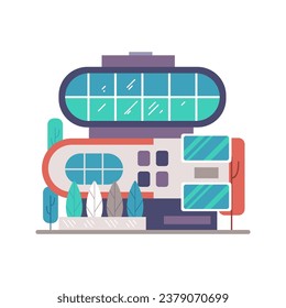 Modern futuristic house building with eco friendly construction and plant tree vector city scape landscape illustration