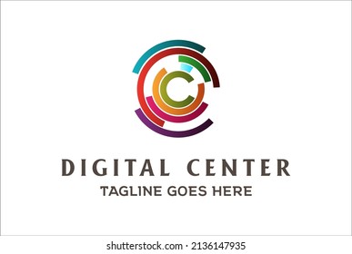 Modern Futuristic Initial C Circle Circular Digital Target Line Logo Design Vector