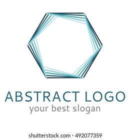 Modern futuristic minimal logo hexagon element made of lines and outlines in black green blue white Turquoise
