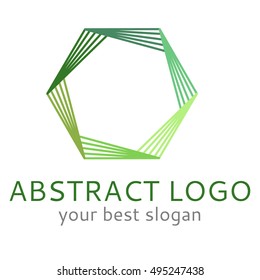 Modern futuristic minimal logo hexagon element made of lines and outlines in green
