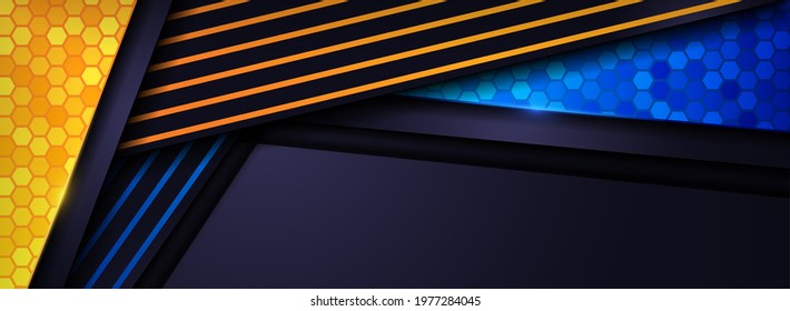 Modern Futuristic Navy Background with Blue and Yellow Lines Combination.