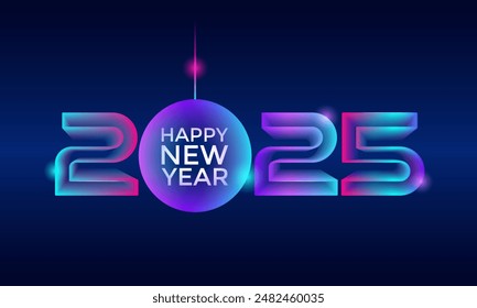 Modern futuristic neon new year 2025.Horizontal banner.Vector stock illustration.