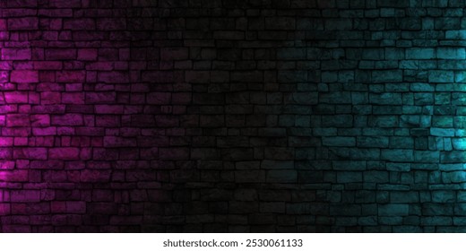 modern futuristic neon on old grunge brick wall room background