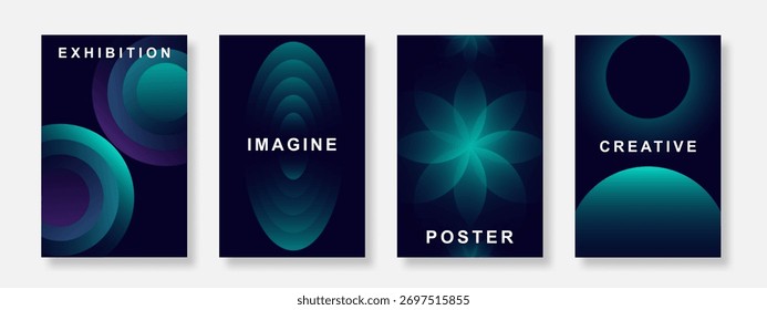 Modern futuristic poster background set. Minimalist cover template with geometric gradient design. Suitable for flyer, music, electro, brochure, banner, social media. Vector illustration