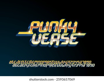modern futuristic punky verse game text effect with golden silver color 3d