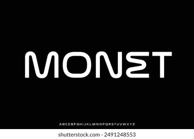 Modern futuristic sans serif alphabet display font vector. Technology decorative typeface