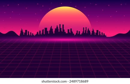 modern futuristic sci-fi retro background,night city skyline geometric design