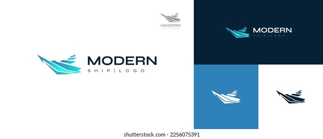 Modern and Futuristic Ship Logo Design in Blue Gradient Concept. Cruise, Yacht Logo or Icon