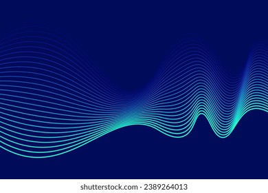 Modern futuristic technology background, dark blue, dynamic glowing shiny wavy lines. Vector illustration