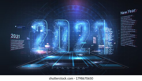 Modern futuristic technology template for 2021. New year 2021 in style HUD,GUI, UX. Futuristic background for your design.Technology background. Digital data visualization. Hi-tech concept innovation