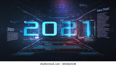 Modern futuristic technology template for 2021. New year 2021 in vr style HUD,GUI, UX. Futuristic background your design.Technology background. Digital data visualization. Hi-tech innovation. ar SPACE