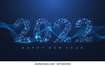 Modern futuristic technology template for Merry Christmas and Happy New Year 2022 with connected lines and dots. Plexus geometric effect. Global network connection. Vector illustration