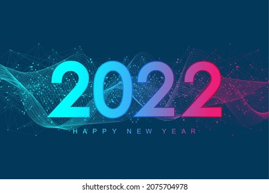 Modern futuristic technology template for Merry Christmas and Happy New Year 2022 with connected lines and dots. Plexus geometric effect. Vector illustration