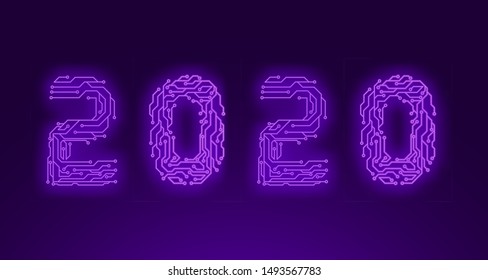 Modern futuristic template for 2020. Decorative element for design Happy New Year 2020. Digital data visualization, Business technology concept. Futuristic vector illustration background.