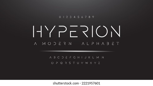 Modern futuristic vector font. Hyperion
Minimalist style letters for logo, headline, poster, music or movie cover. Vector future typographic design.