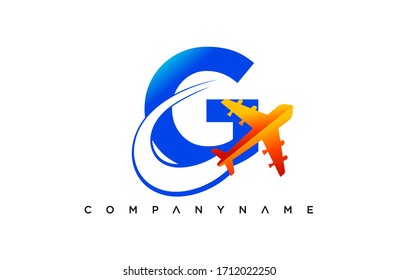 Modern G Letter flying, logistic and  travel company logo. creative emblem  aircraft design. initial brand template.