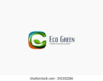 Modern G letter, green eco concept company logo, clean glossy design. Abstract shape made of color overlapping wave pieces