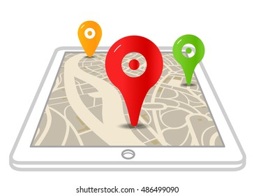 Aparato moderno con mapa de ciudad abstracto y pioneros del color