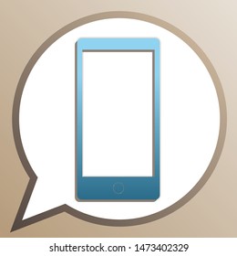Modern gadget with blank screen. Bright cerulean icon in white speech balloon at pale taupe background. Illustration.