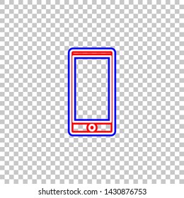 Modern gadget with blank screen. Red, white and contour icon at transparent background. Illustration.