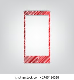 Aparato moderno con pantalla en blanco. Dibujo de degradado rojo Icono con contorno artístico líneas grises sobre fondo gris claro. Ilustración.