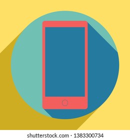 Modern gadget with blank screen. Sunset orange icon with llapis lazuli shadow inside medium aquamarine circle with different goldenrod shadow at royal yellow background.