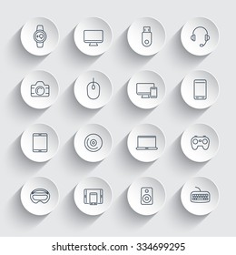 Modern gadgets, line icons on round 3d shapes, vector illustration