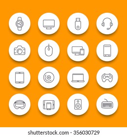 Modern gadgets, line round icons, trendy devices, vector illustration