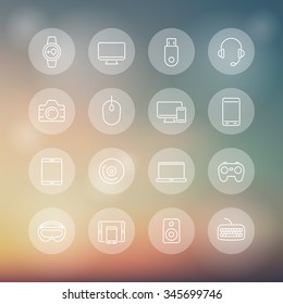 Modern gadgets line round transparent icons, vector illustration