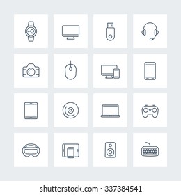 Modern gadgets linear icons pack, vector illustration