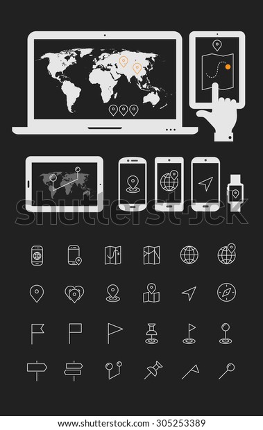 Download Modern Gadgets Mockup World Map Map Stock Vector Royalty Free 305253389