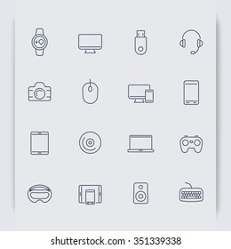 Modern gadgets thin line icons, vector illustration