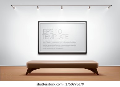 modern gallery space with bench and  spotlight.  Detailed vector graphic convenient for editing and manipulation