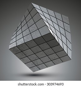 Modern galvanized stylish 3d construction created from squares, three-dimensional metallic twisted object.