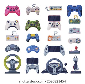 Modern Game Console Controllers Collection, Video Game Players Accessory Devices Cartoon Vektorgrafik