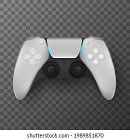 Modern game pad for video games isolated on transparent background. Realistic joystick for game console with backlit. Computer games. Vector illustration. EPS 10.