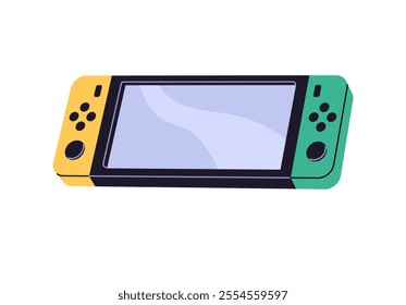 Modern gamepad icon. Portable video game console. Device with display and button to control, play videogames. Gamers' toy, controller with screen. Flat isolated vector illustration on white background