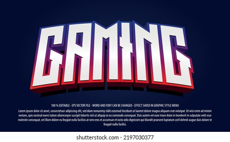 Modern gaming 3d editable text effect vector template