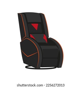 Ilustración vectorial de asiento de videojuegos o cine moderna. Dibujo de una silla de ordenador, equipo cómodo para juegos aislados en fondo blanco. Mobiliario, juegos, concepto de confort