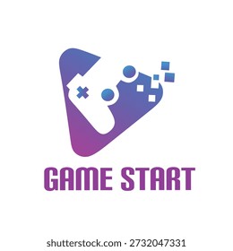 Modern gaming logo featuring a stylized game controller with pixel elements and gradient colors, representing digital games, esports, streaming, and interactive entertainment branding