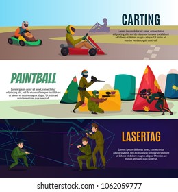 Modern gaming sports horizontal banners set with paintball symbols flat isolated vector illustration