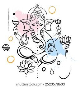 Modern Ganesha Line Drawing with Spiritual Symbols