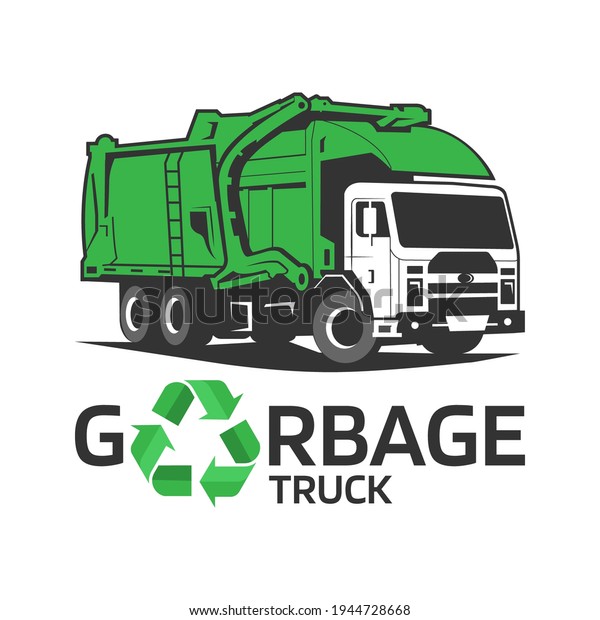 Modern Garbage truck vector illustration with\
recycle icon