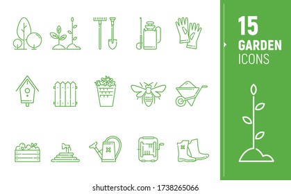Modern garden contour icons. Polygonal icons. Icons in flat style