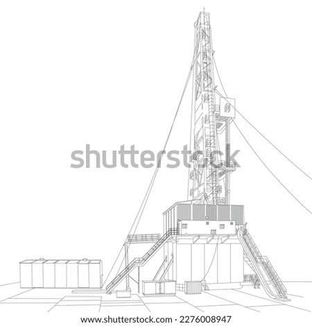 Modern gas drill tower in a field, line vector illustration, editable stroke