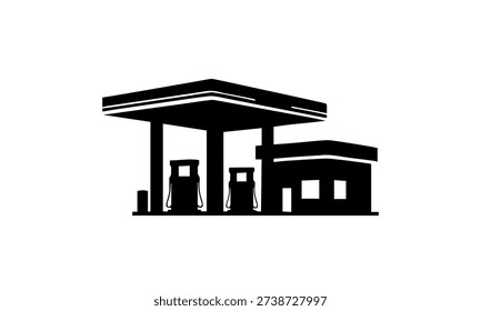 Modern Gas Station Silhouette Vector Illustration for Fuel Industry Branding Service Station Building Icon Design for Highway Travel